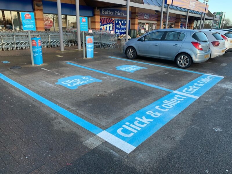 Aldi car park line markings for click and collect
