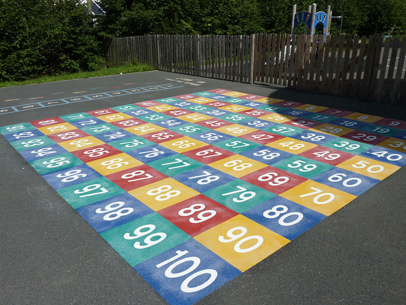 Playground floor marking tiles.