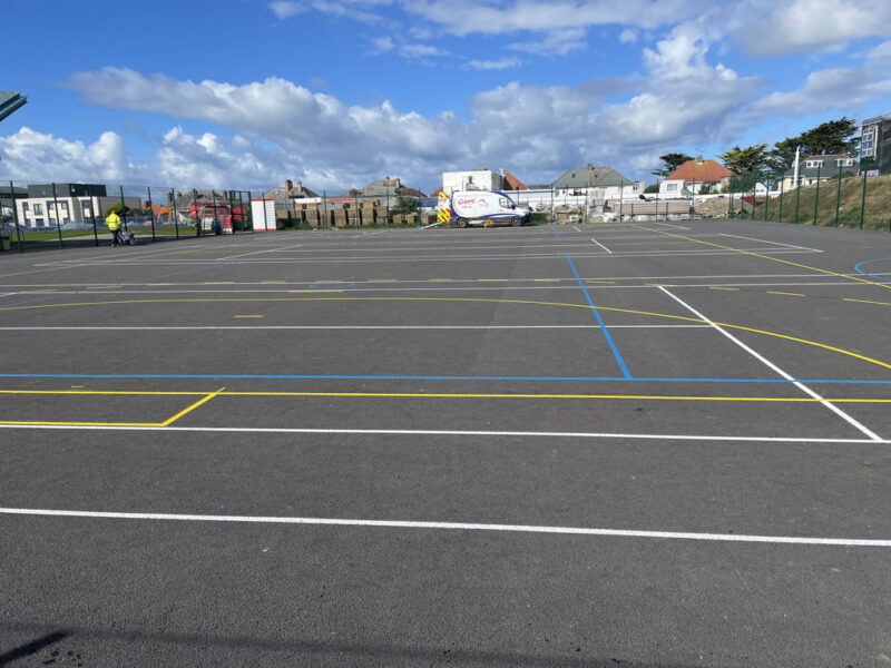 court with coloured lines