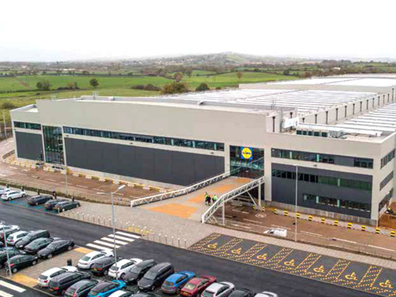 Birds Eye View Shot of Lidl and Lidl Car Park
