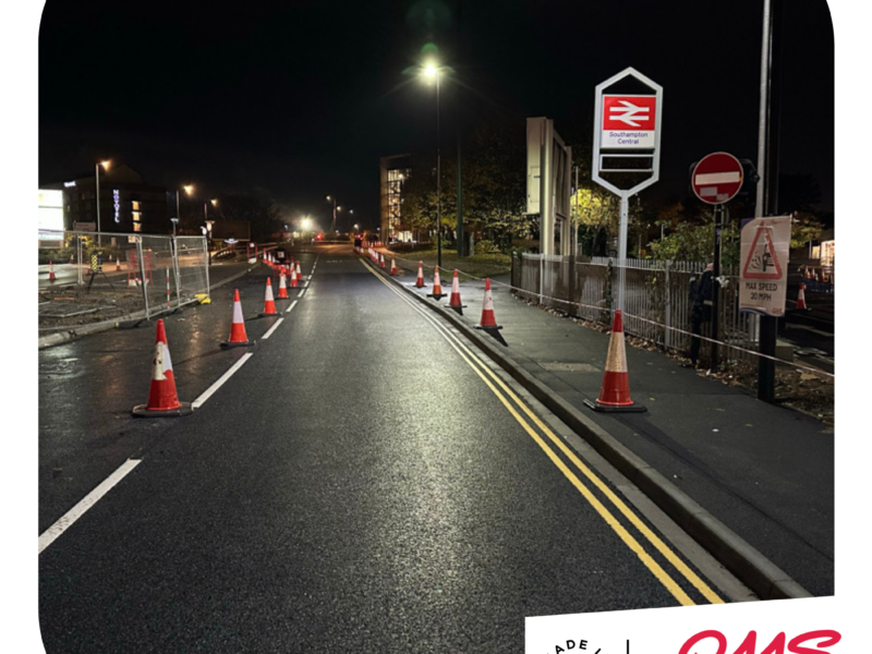 night time line markings by southampton train station