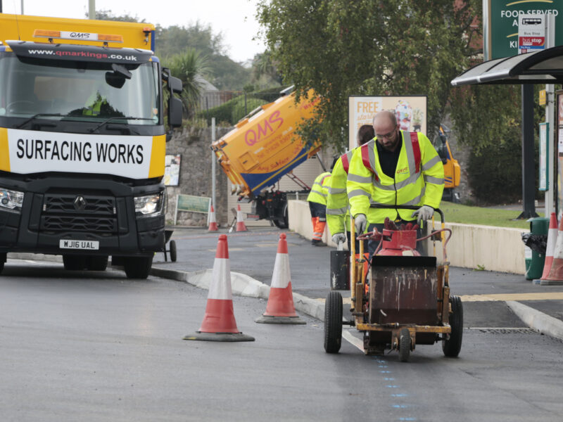 QMS team line marking at Kingkerswell bypass