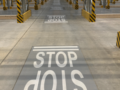 grey stop signs internal warehouse markings