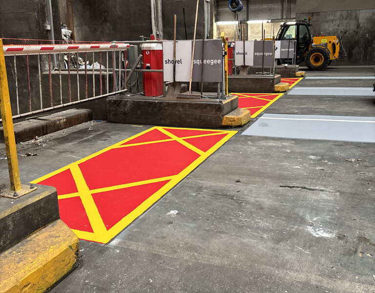 SUEZ in Cornwall Red and Yellow hatched line marking area