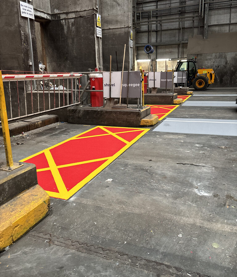 SUEZ in Cornwall Red and Yellow hatched line marking area