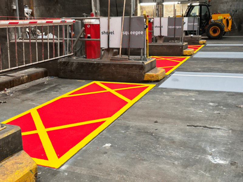 red yellow no entry markings in warehouse