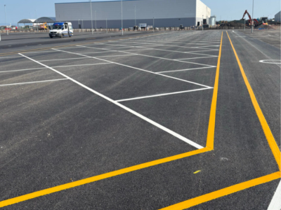 Yellow and white car park markings