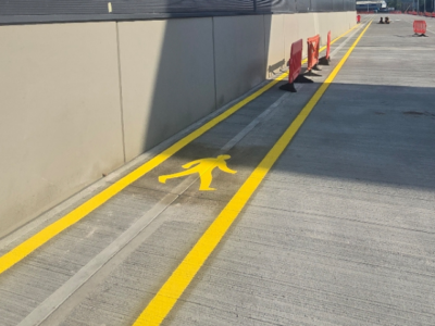 Yellow walkway line marking