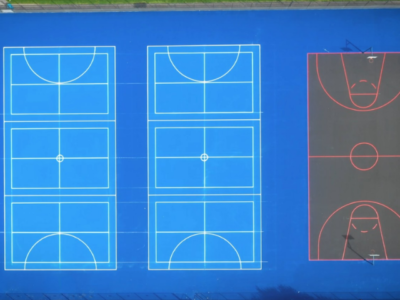 two netball courts and one basketball court new lines