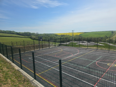 wide view of new sports court outside markings