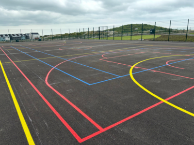 brightly coloured sports court outdoor markings