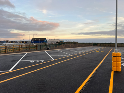Car park markings with yellow pesedtrian